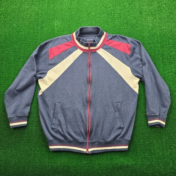 John Blair Sweatshirt Mens Large Blue Red White Vintage Full Zip Athletic Track - Picture 1 of 9